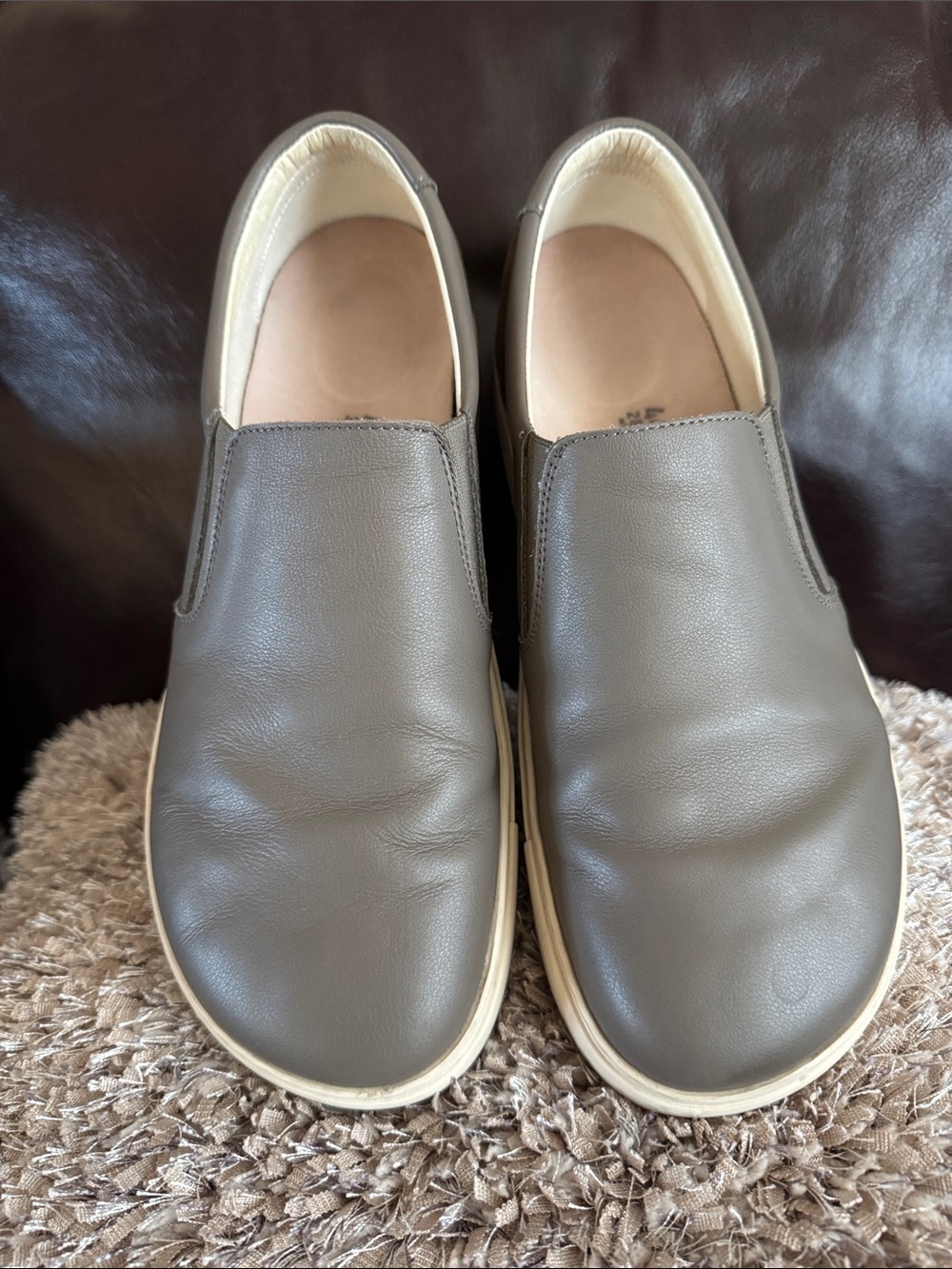 Birkenstock Men's Slip-On Loafers in Gray with Cream Soles